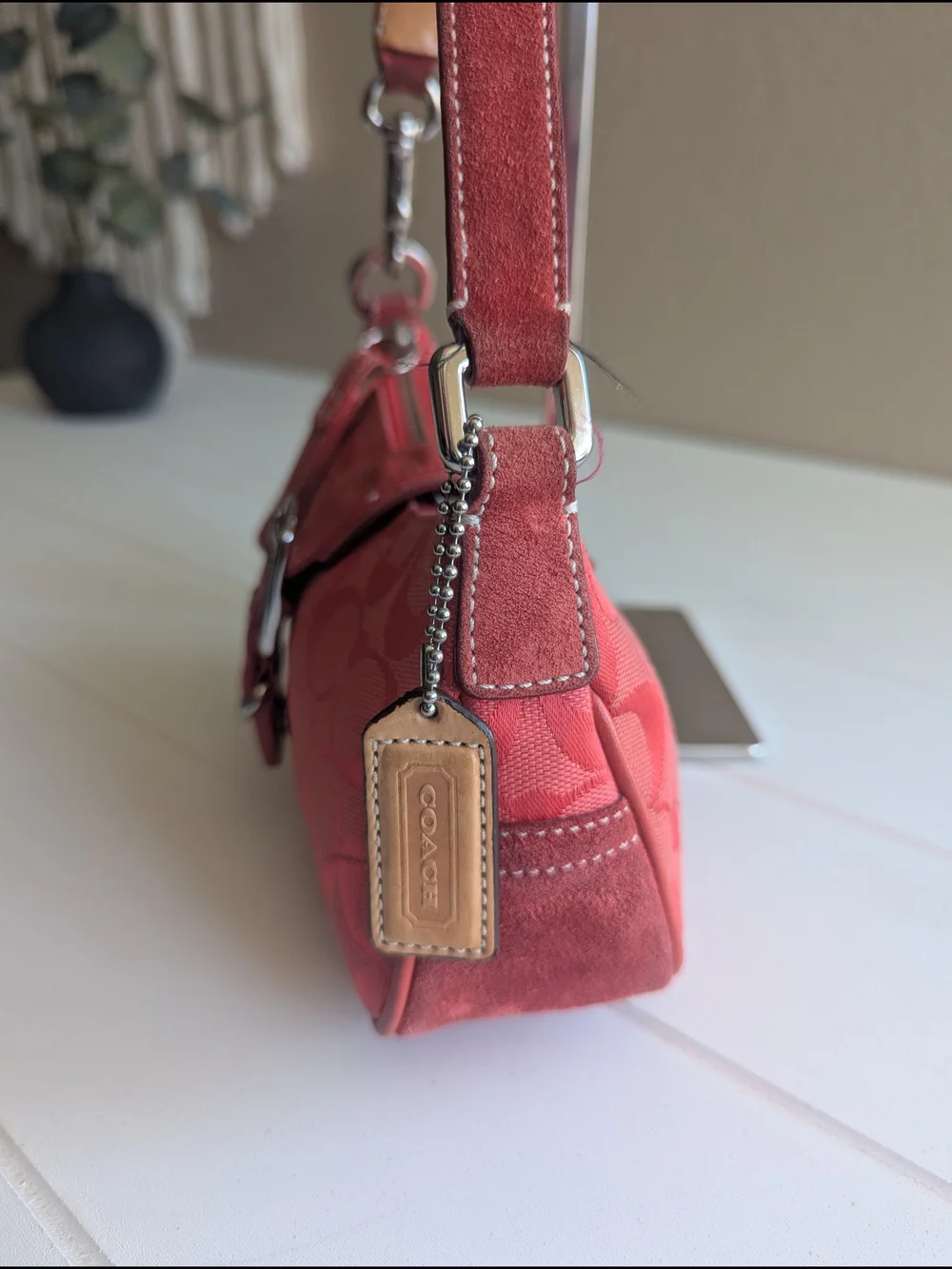 Coach Y2K Coral Red Demi Buckle Mini Shoulder Bag